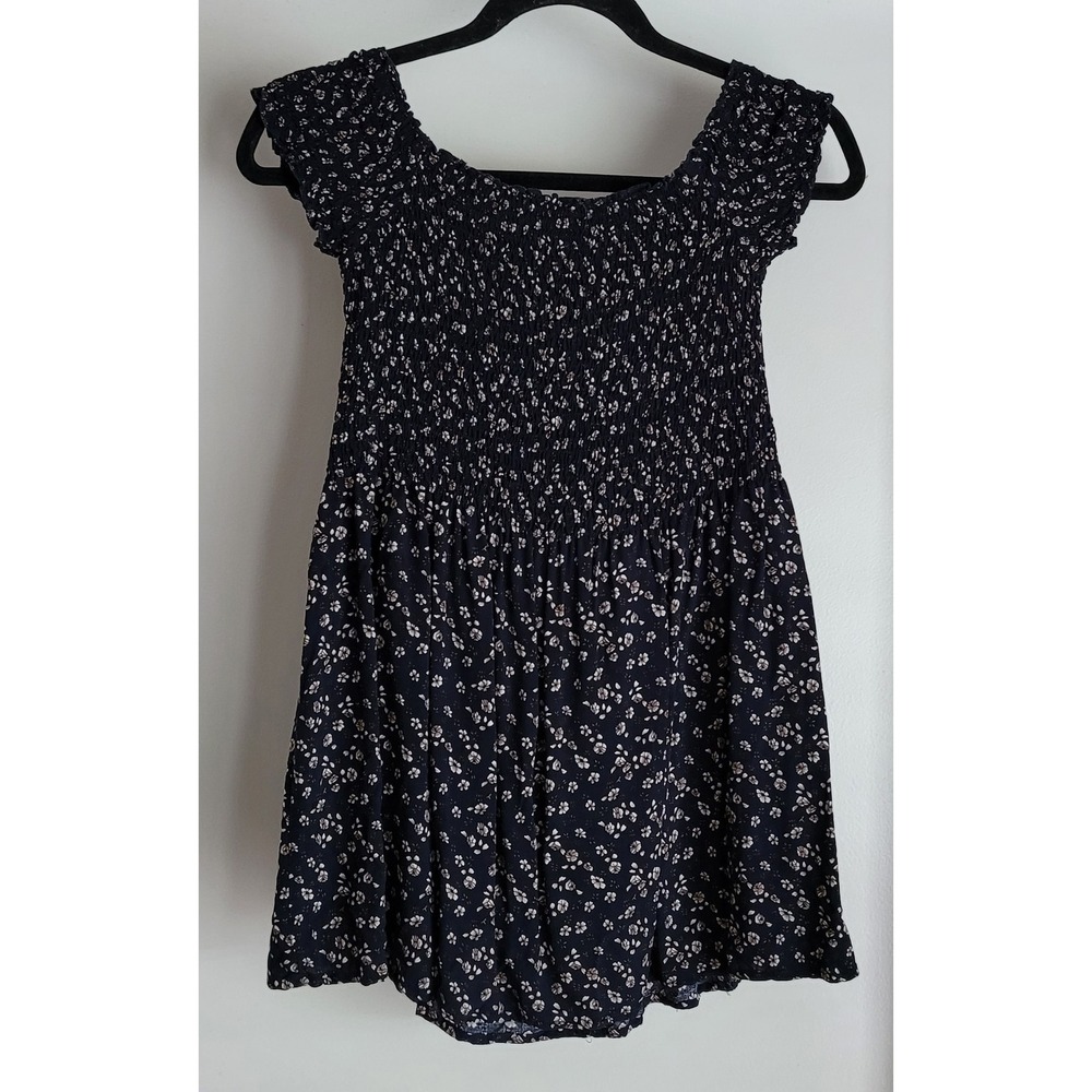 Brandy Melville Floral Mini Dress Black White Short Sleeve Scoop Neck Boho